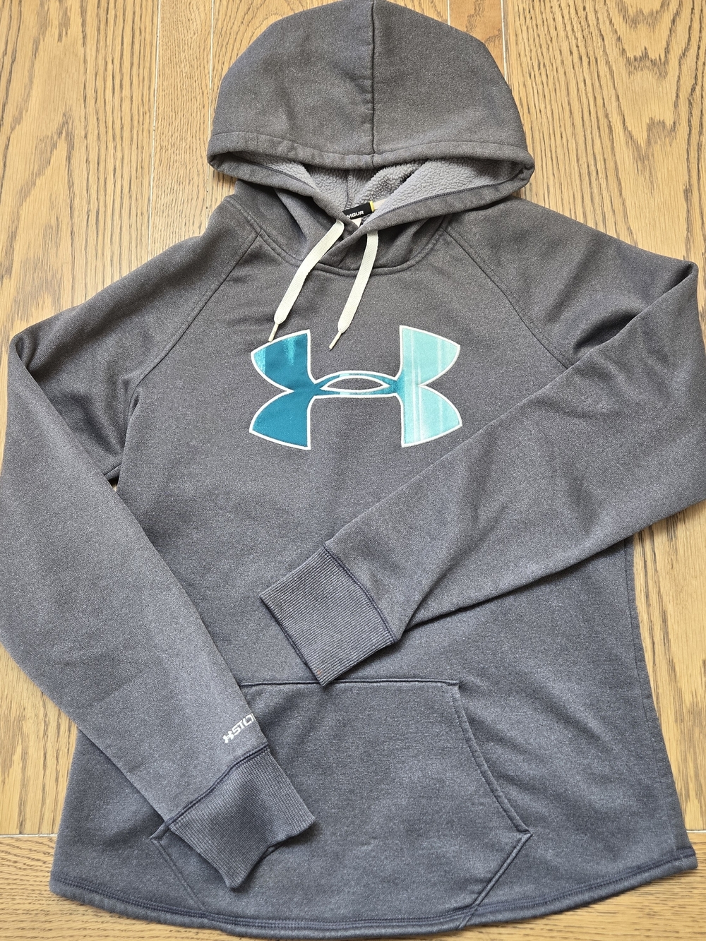 Under Armour Women's Dark Gray Crewneck Hoodie with Teal Logo